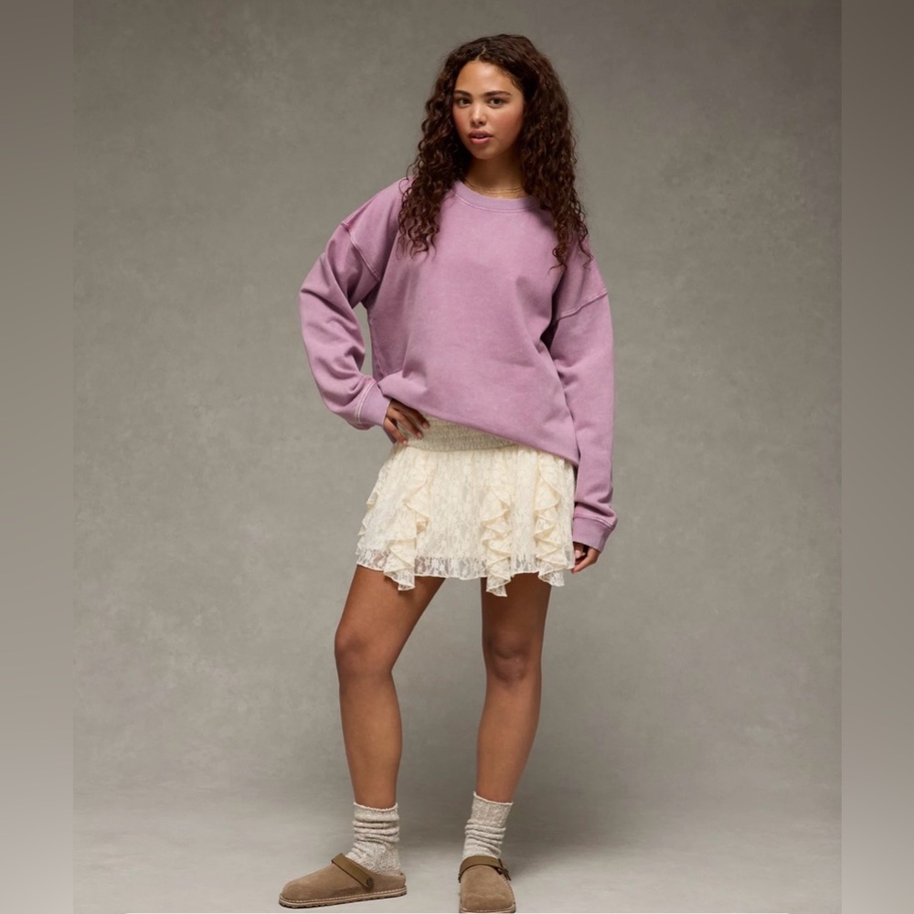 AE Everyday Luxe Cropped Cut-Off Sweatshirt- Purple- Medium